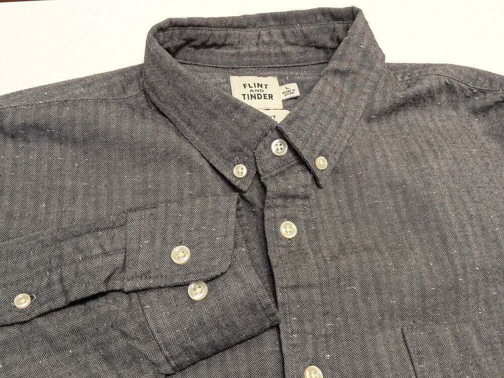 Flint and Tinder Flannel Shirt Men's Large Architect Donegal Slim Huckberry Gray
